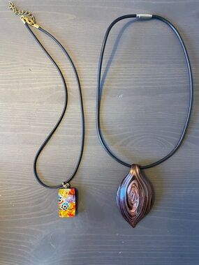 Murano Handmade Colorful Glass Mosaic Pendant& Brown Swirl Glass Pendant